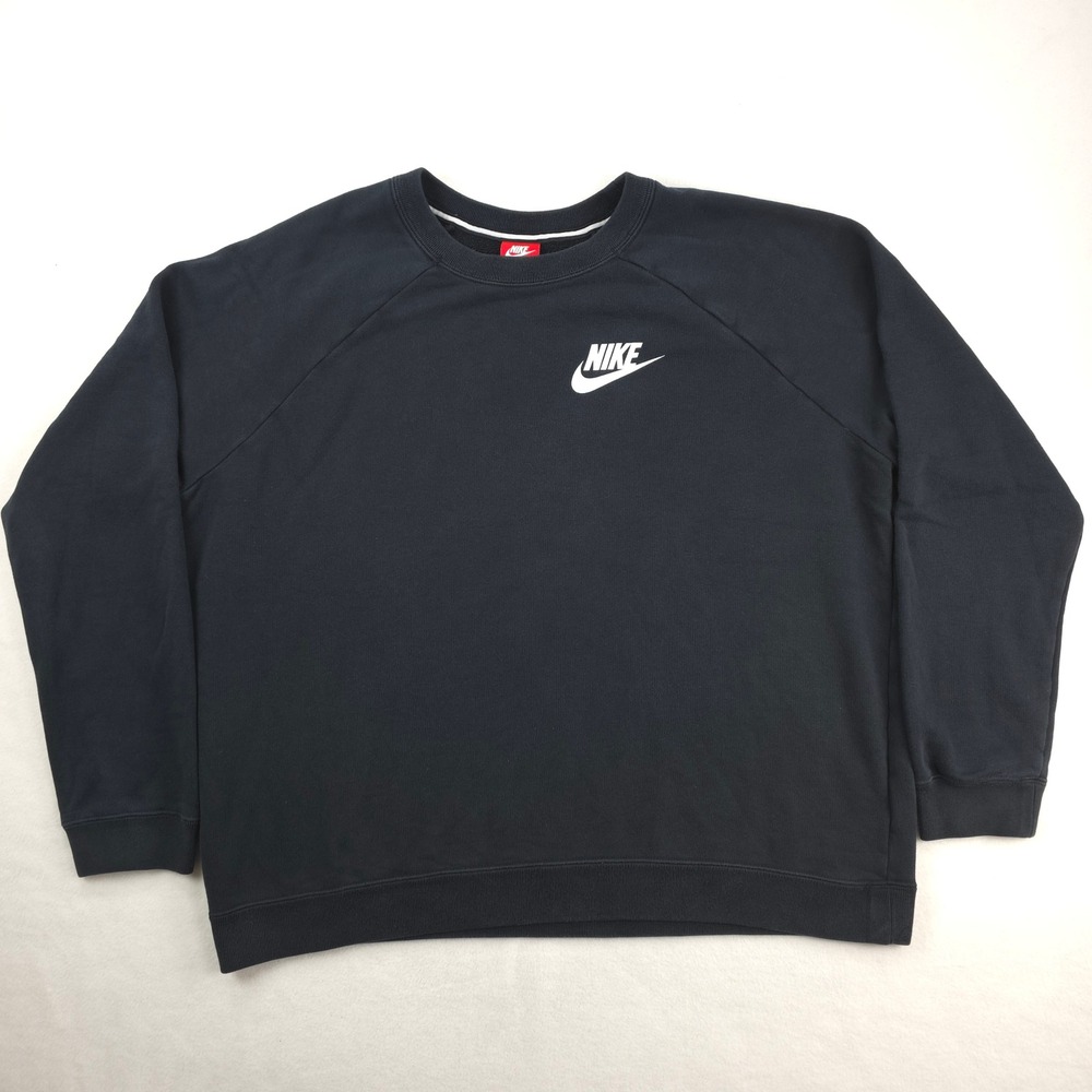 Nike Sweatshirt Mens XL Black Crewneck Fleece Pullover Embroidered Logo